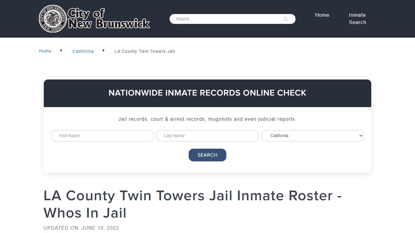 LA County Twin Towers Jail Inmate Roster - Whos In Jail - New Brunswick